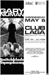 Gary Numan 1998 Venue Poster Pittsburgh